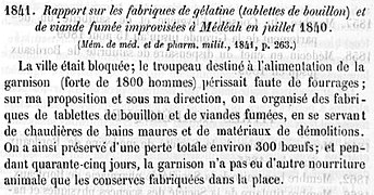 Rapport de Julien-François Jeannel sur sa proposition et réalisation innovante de Tablettes de viande et viande fumée lors du siège de Médéa