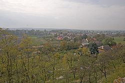 Pohled na Křešice od kostela Nejsvětější Trojice u Záhořan