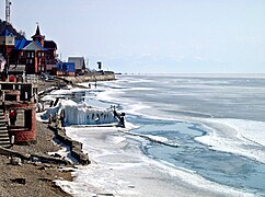 Icebound shore of Baikal in early April, at Listvyanka