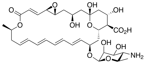 Chemical structure of Natamycin, sometimes called pimaricin. Natamycin.svg