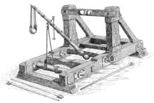 Sling onager - the sling version improved on the bucket by increasing arm length without burdening the arm with extra weight Onager with sling.png