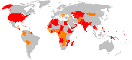 De landen die met de VS een akkoord tekenden om Amerikaans personeel uit de jurisdictie van het Internationaal Strafhof te houden, anno 2007.