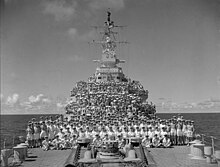 Ship's company of the cruiser HMCS Uganda, August 1945. HMCSUgandaShipsCompanyAugust1945.jpg