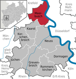 Läget för staden Meerbusch i Rhein-Kreis Neuss