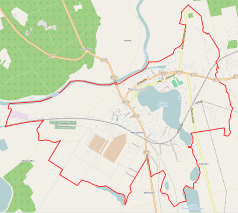 Mapa konturowa Międzychodu, w centrum znajduje się punkt z opisem „Międzychód”