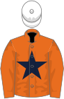 Orange, dark blue star, white cap