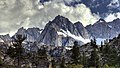 Picture Peak centered, north aspect, from Sabrina Lake area (Clyde Spires to left, the top of Mt. Wallace visible to right)