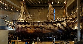 Vasa, flagship of the Swedish navy, sunk on her maiden voyage, 1628.