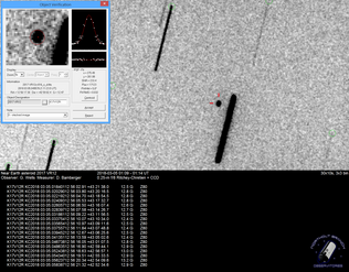 2017 VR12 on 5 March 2018, two days before closest approach. The asteroid was 1.9 million km (1.2 million mi) from Earth at that time, visible at 13th magnitude.[9][6]