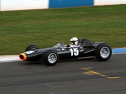 Richard Attwood driving a Formula One-specification, ex-Jackie Stewart BRM P261, identical (apart from engine capacity) to the cars the pair drove in the 1966 and 1967 Tasman Series races BRM P261 Richard Attwood 2007.jpg