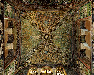 Byzantine scrolls on a ceiling of Basilica of San Vitale, Ravenna, unknown architect or craftsman, begun in c.532 and consecrated in 548[21]