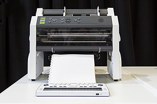 <span class="mw-page-title-main">Braille embosser</span> Impact printer that renders text as tactile braille cells