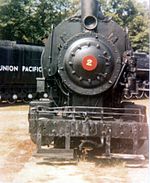 Photograph of Simons Wrecking Company Locomotive No. 2 on Static display at Steamtown, USA, Bellows Falls, Vermont, c. 1974