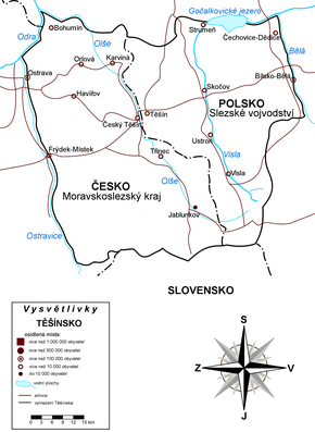 Těšínsko dnes, rozdělené mezi Česko a Polsko