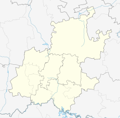 Mapa konturowa Gautengu, na dole po lewej znajduje się punkt z opisem „Fochville”