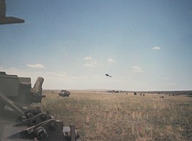 8 SAI Ratel IFVs on a training range in a mechanised assault, Lohatla Army Battle School, 1993