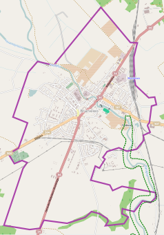 Mapa konturowa Braniewa, u góry po lewej znajduje się punkt z opisem „Dom Zakonny Zgromadzenia Najświętszego Odkupiciela św. Klemensa Marii Hofbauera”