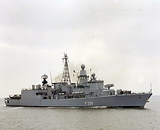 German frigate <i>Rheinland-Pfalz</i> (F209) Bremen-class frigate of the German Navy