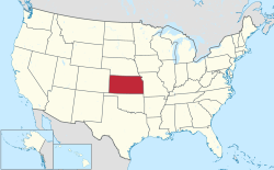 Yhdysvaltain kartta, jossa Kansas korostettuna