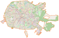 Mapa konturowa Mińska, blisko centrum na lewo u góry znajduje się punkt z opisem „Frunzienskaja”