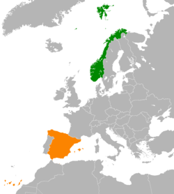 Map indicating locations of Norway and Spain