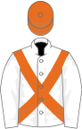 White, orange cross belts, orange cap