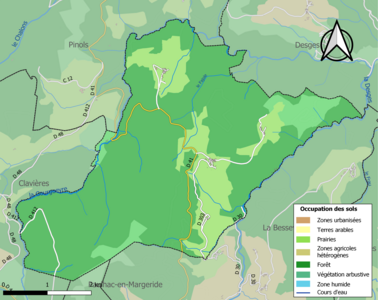 Carte en couleurs des infrastructures et de l'occupation des sols de la commune.