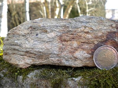 Gewöhnlicher Augengneis, wahrscheinlich hervorgegangen aus sauren Vulkaniten oder deren Erosionsprodukten