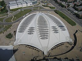 De voormalige Olympische wielerbaan, locatie van de binnententoonstelling