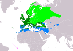 Distribución de Erithacus rubecula