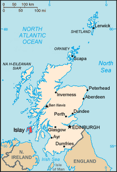 Islay na mapě Skotska