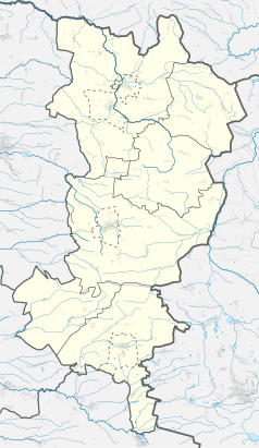 Mapa konturowa powiatu oleskiego, w centrum znajduje się punkt z opisem „Grodzisko”