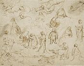 front: Hieronymus Bosch (?). Monsters and studies for a Saint Anthony. 1465-1516. pen en bruin inkt. 20,5 × 26,3 cm. Parys, Musée du Louvre.