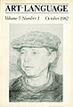 photographie montrant un dessin représentant Mel Ramsden sur la couverture de la revue Art-Language volume 5 numéro 1