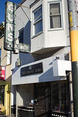 High Bridge Arms, pictured in January 2012, was a notable gun shop that was located in San Francisco, California. High Bridge Arms.jpg