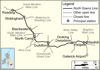 <span class="mw-page-title-main">North Downs Line</span> Railway line in southern England