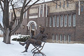 This building functioned as the Springville, Utah public library from 1922 to 1965, when the library was moved to a newer building. A sculpture of Mark Twain reading a book now adorns the lawn.