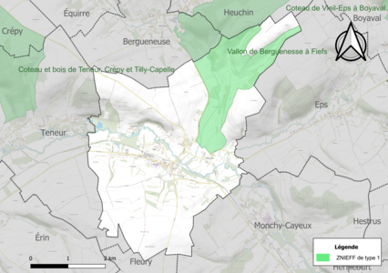 Carte de la ZNIEFF de type 1 sur la commune.