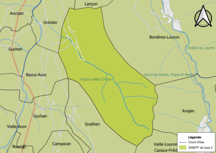 Carte de la ZNIEFF de type 2 sur la commune.