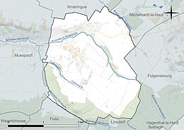 Carte en couleur présentant le réseau hydrographique de la commune