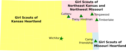 Map of Girl Scout Councils in Kansas