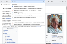 Copie d'écran du résultat d'une recherche hors-connexion dans Wikipédia grâce à Kiwix.