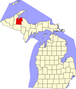 Map of Michigan highlighting Baraga County