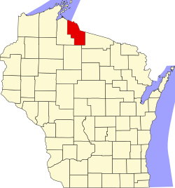 map of Wisconsin highlighting Iron County