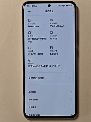 <span class="mw-page-title-main">Redmi K60</span> 2022 Android smartphones manufactured by Xiaomi