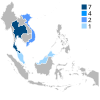 Map shows the number of country which won the tournament from the 1996 AFF Championship until present.