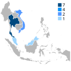 Map shows the number of country which won the tournament from the 1996 AFF Championship until present.