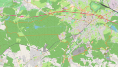 Mapa konturowa Chrzanowa, po prawej znajduje się punkt z opisem „Kościół św. Jana Chrzciciela”