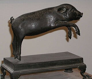 <i>Epicuri de grege porcum</i> Latin phrase meaning "A pig from the herd of Epicurus".