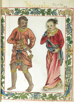 Tagalog royal couple with carious gold ornaments including the gold rings. Naturales 3.png